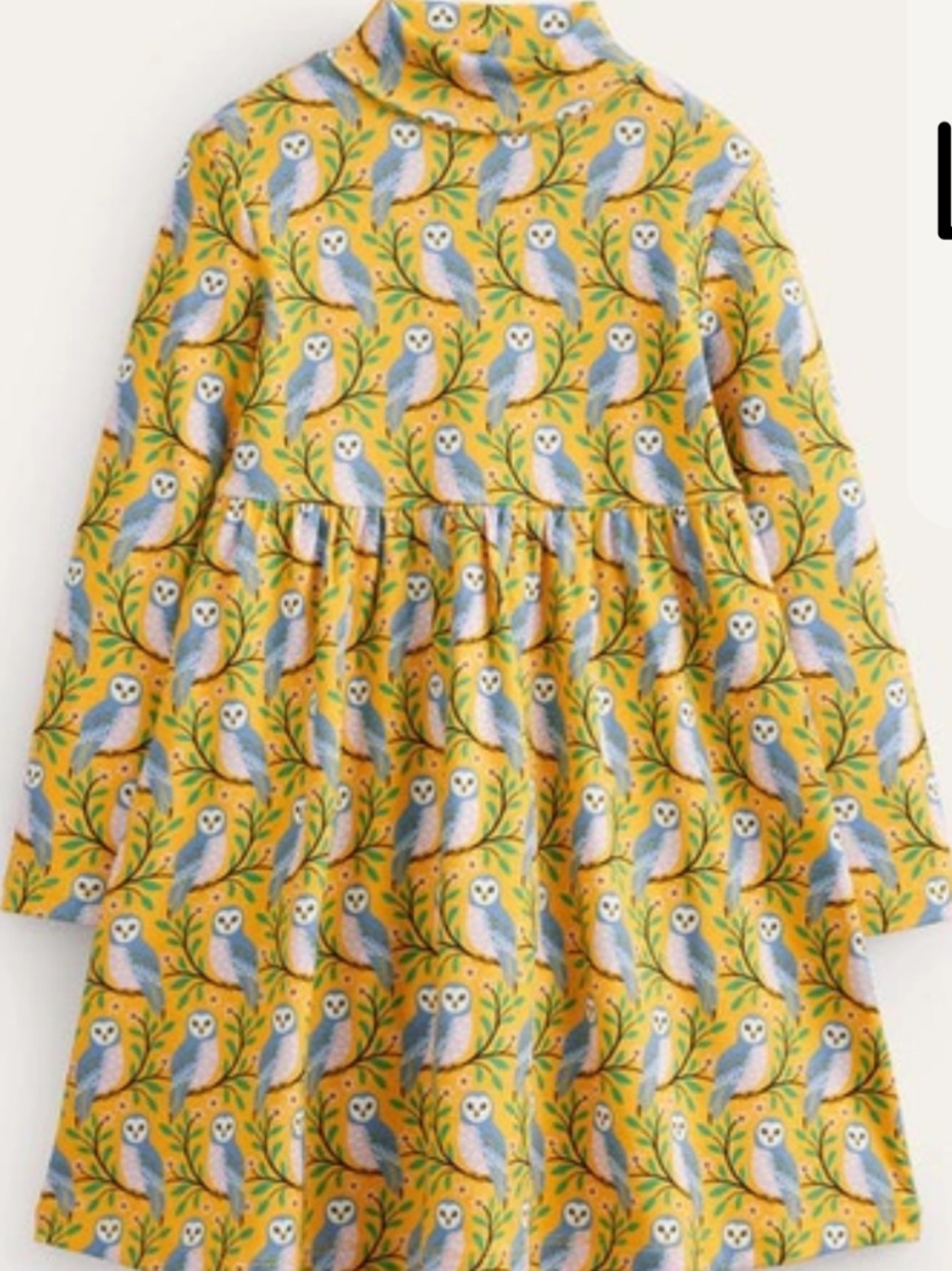 Kids' Roll Neck Jersey Dress Yellow Geo Owls Girls Boden 5-6 exc